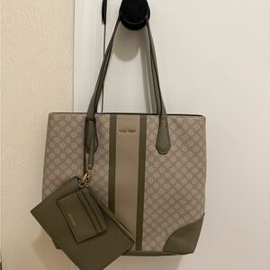 Nine West Green and Beige Tote Bag